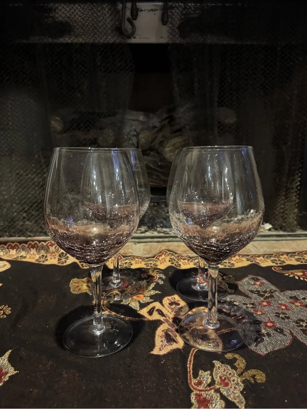 Pier 1 Amethyst Crackle Glass Wine Goblets Balloon Glasses Purple